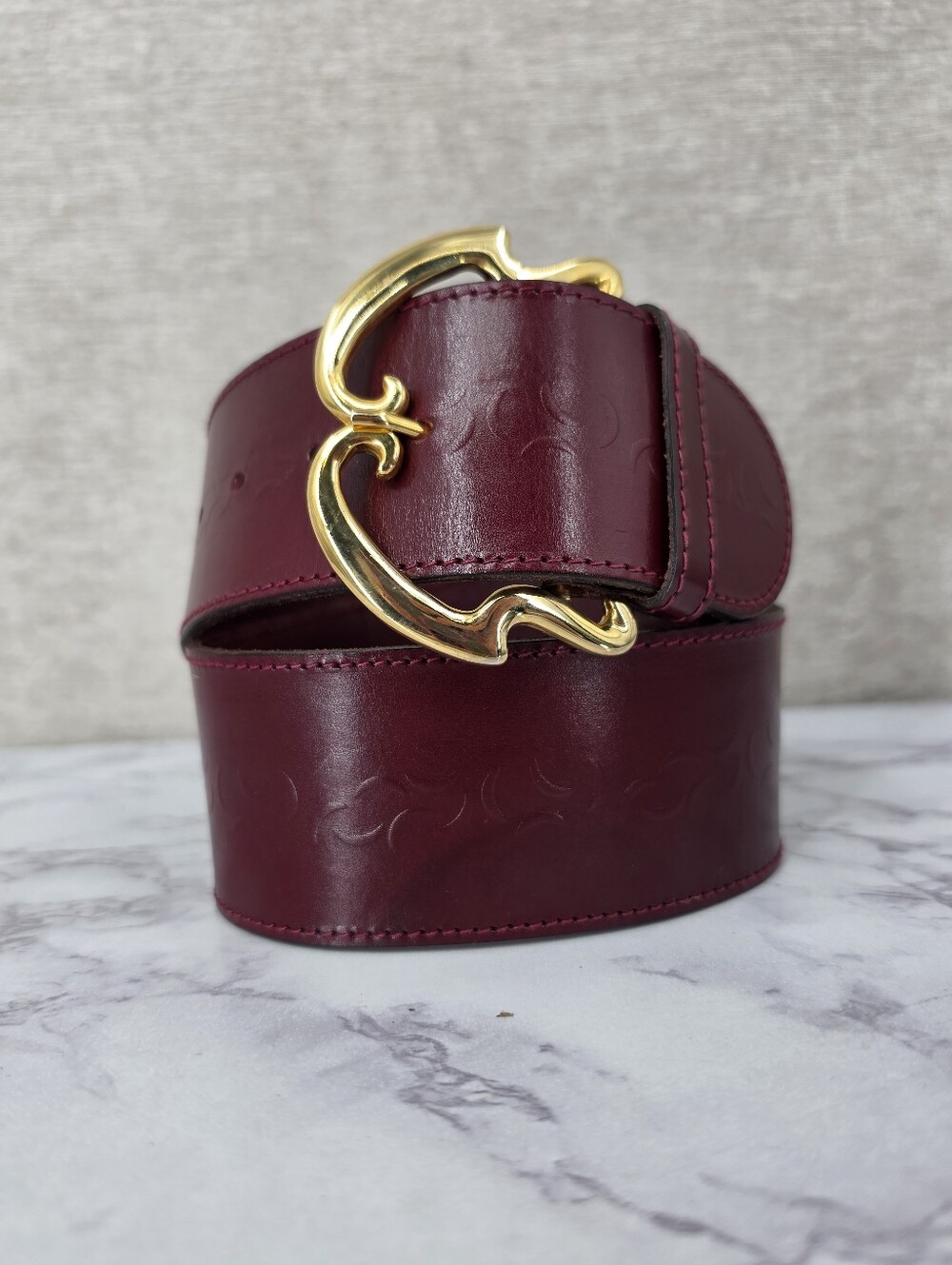Axcess Italian Vintage Wide Burgundy Leather Waist Belt Gold Buckle **Edit*